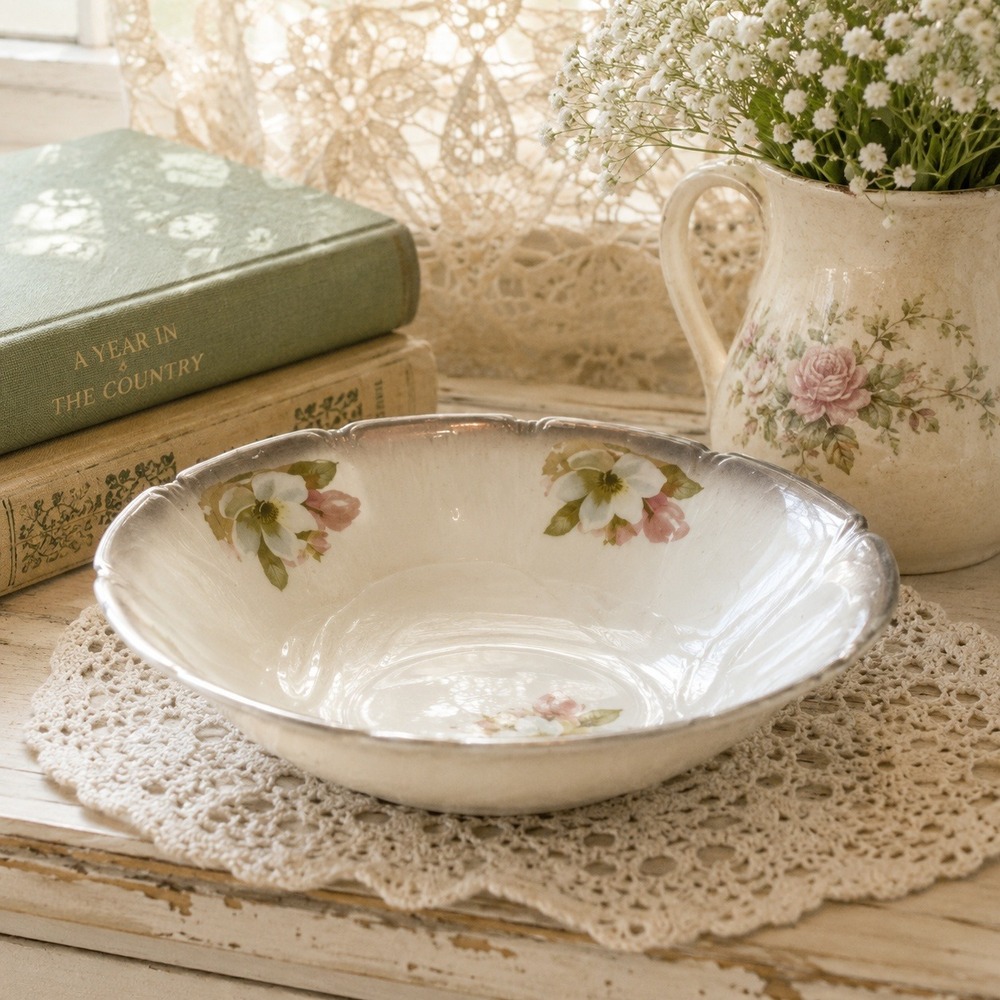Antique Leuchtenburg Germany Hand Painted Floral Porcelain Bowl Gold Rim